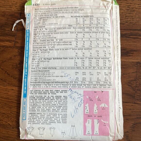 Vtg 1973 Simplicity girls’ top, hip hugger pants & shorts sewing pattern - Picture 3 of 4